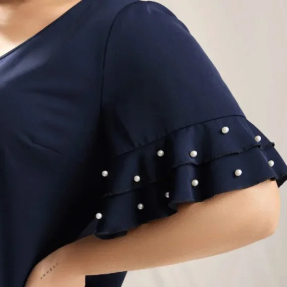 BloomChic Beaded Layered Sleeve Plain Blouse - Picture 2 of 7